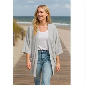 Anthropologie DONNI Sandwash Draped Open Front Pockets Cardigan Jacket One Size